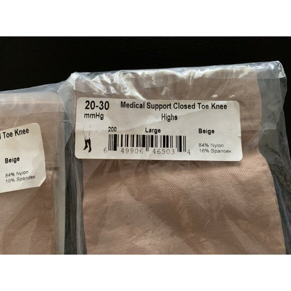 Ames Walker Medical Support Closed Toe Knee Highs 20-30 mmHg Large Beige 2 Pair - Picture 3 of 4